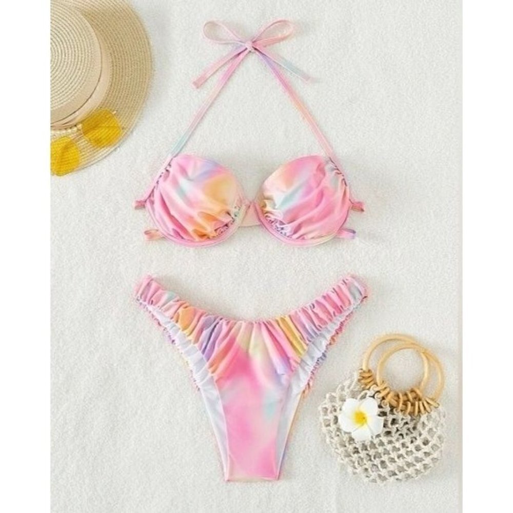 Beautiful Tie Dye Ruched Underwire Bikini Swimsuit - Picture 3 of 7